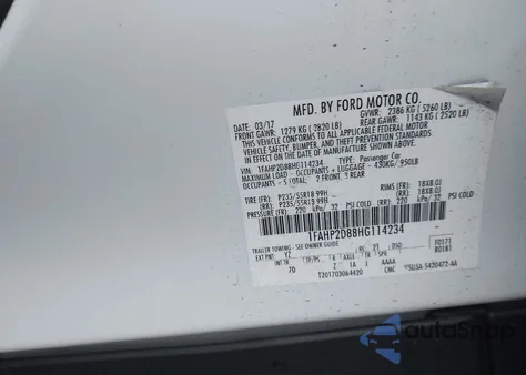 2017 Ford Taurus Se z USA, uszkodzony, nr VIN 1FAHP2D88HG114234